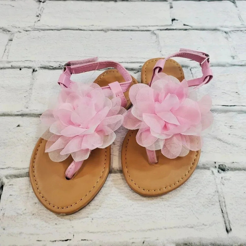 Soft Pink Flower Flip Flops. Toddler Girl Shoes.